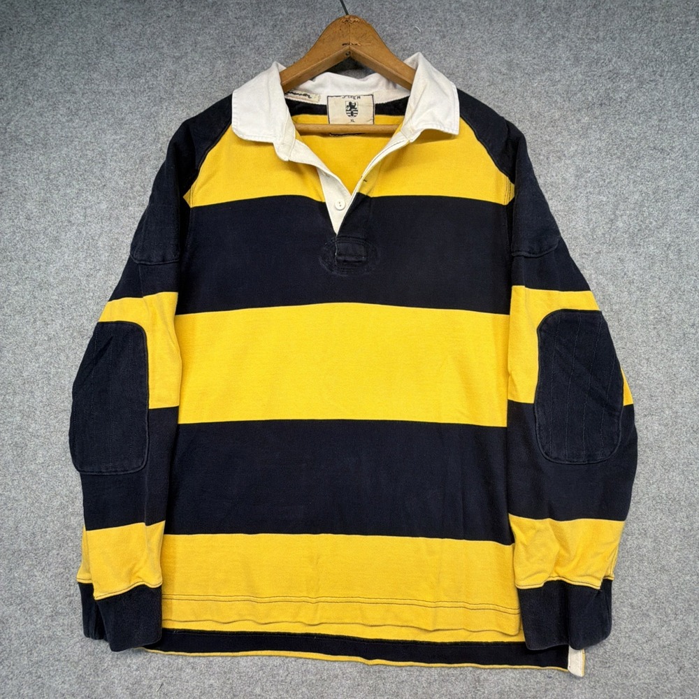 Vintage J Crew Rugby Shirt Mens Large Striped Heavy Cotton Polo Preppy